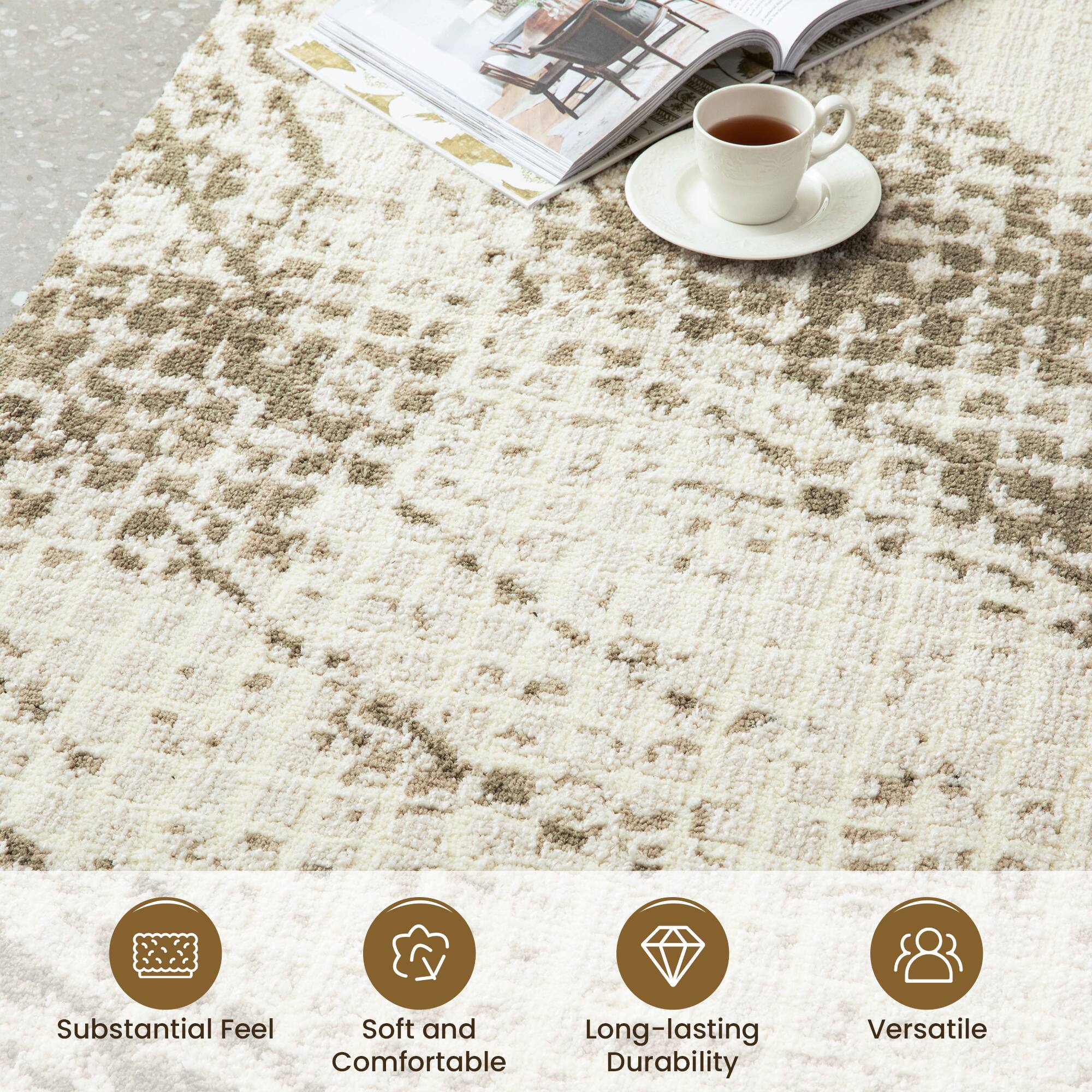 Glitzhome® 5ft. x 8ft. Ivory & Tan Abstract Area Rug